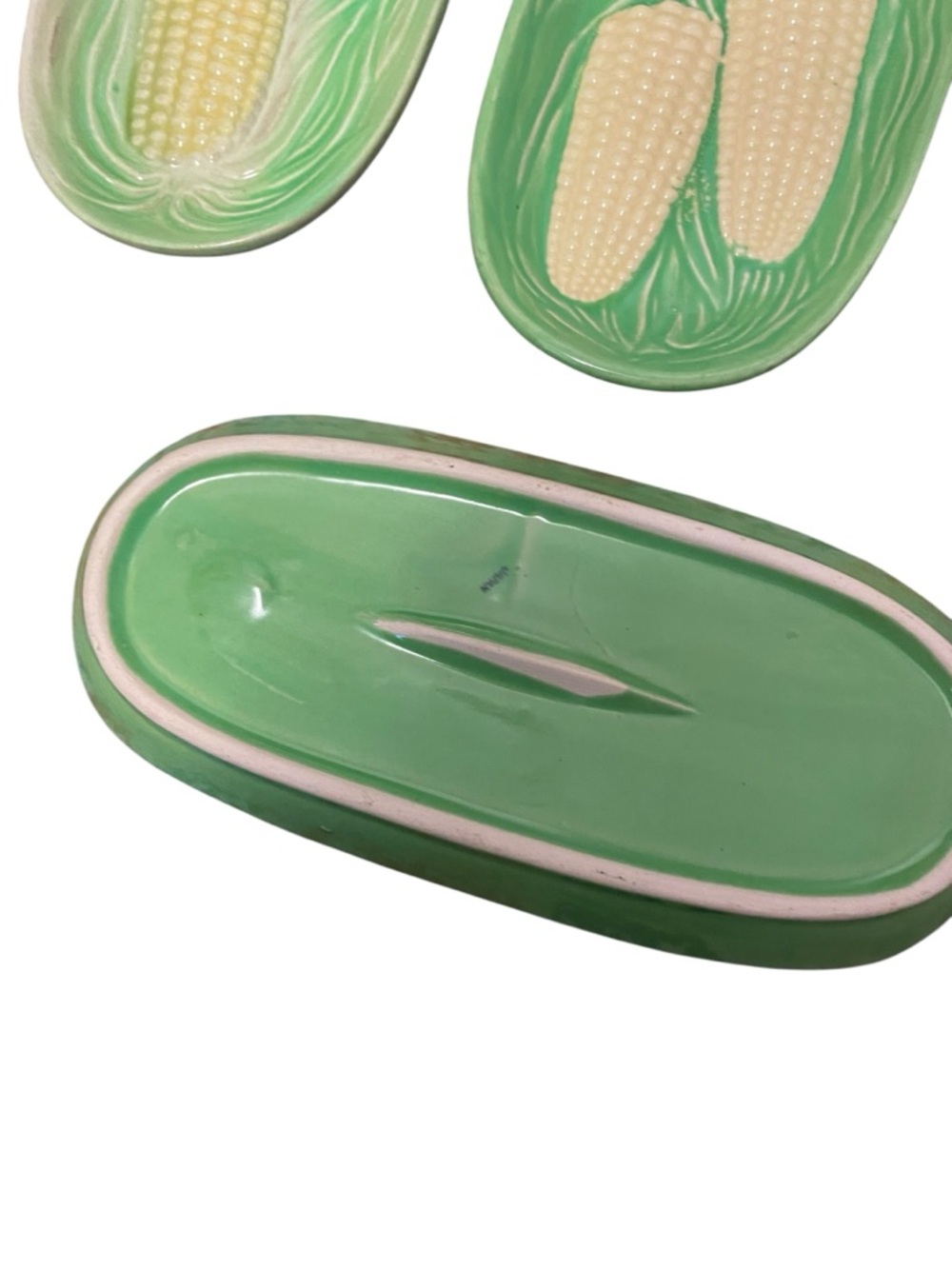 Vintage Ceramic Corn on the Cob Dishes Set of 8 Green Husk Relief Japan Retro - Picture 4 of 4